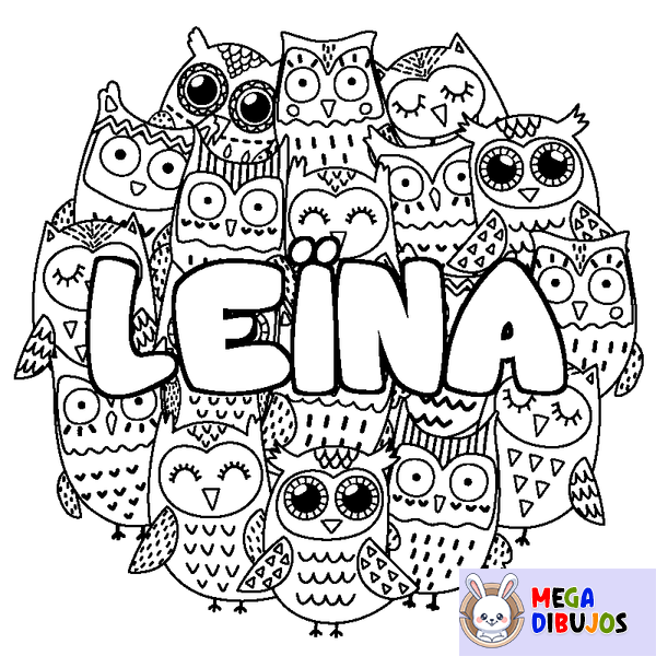 Coloraci&oacute;n del nombre LE&Iuml;NA - decorado b&uacute;hos