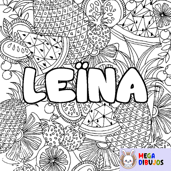 Coloraci&oacute;n del nombre LE&Iuml;NA - decorado mandala de frutas