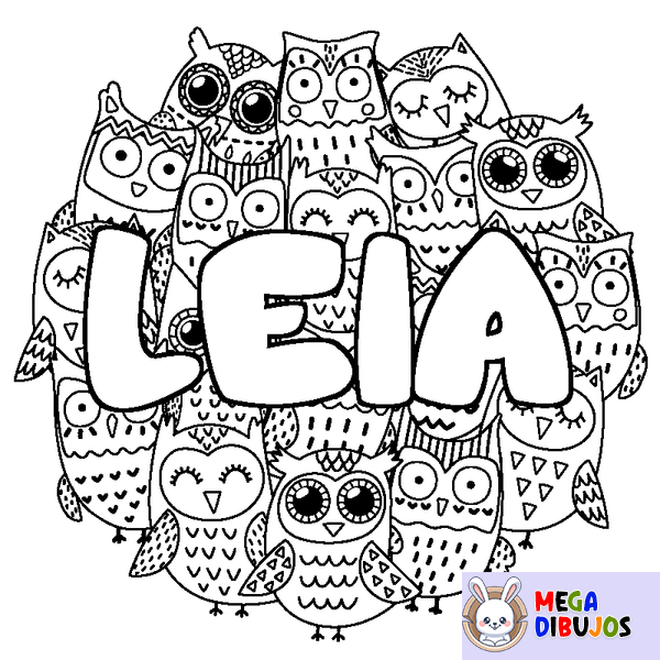 Coloraci&oacute;n del nombre LEIA - decorado b&uacute;hos