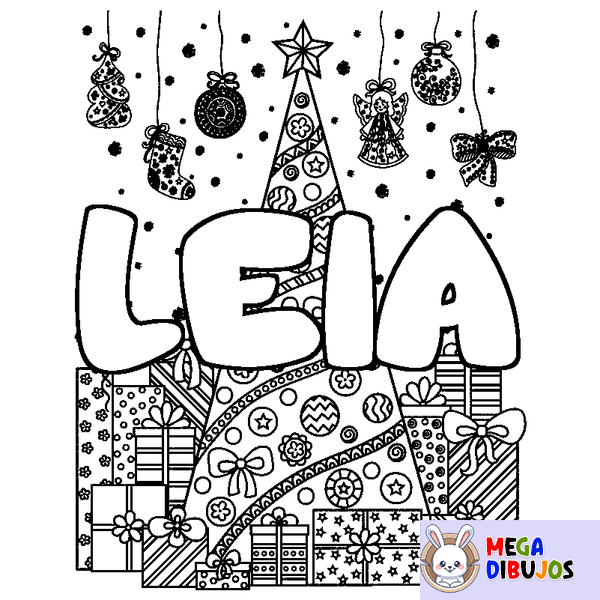 Coloraci&oacute;n del nombre LEIA - decorado &aacute;rbol de Navidad y regalos