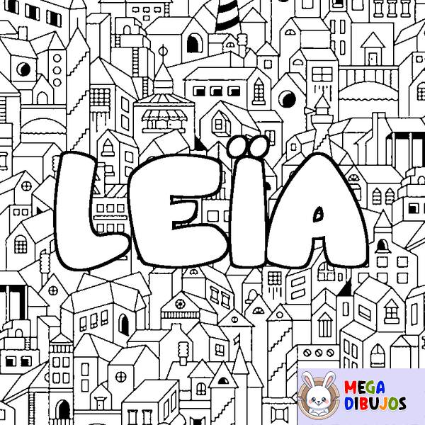 Coloraci&oacute;n del nombre LE&Iuml;A - decorado ciudad