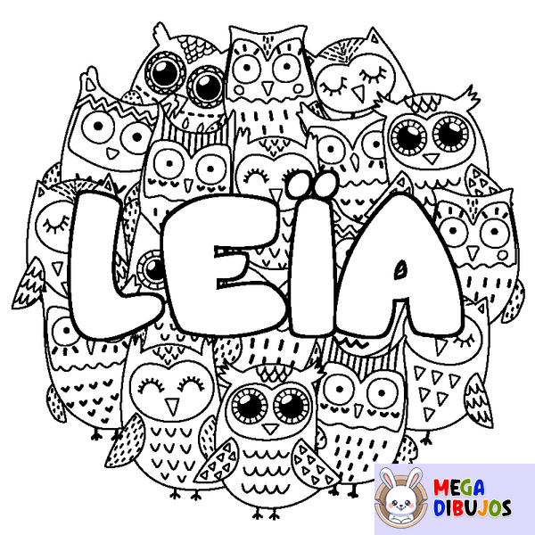 Coloraci&oacute;n del nombre LE&Iuml;A - decorado b&uacute;hos