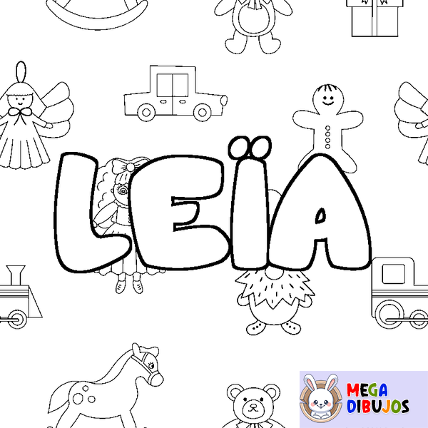 Coloraci&oacute;n del nombre LE&Iuml;A - decorado juguetes