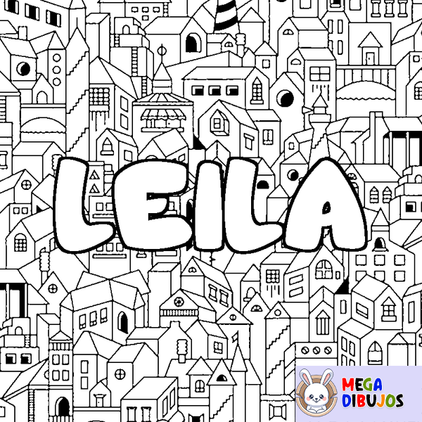 Coloraci&oacute;n del nombre LEILA - decorado ciudad