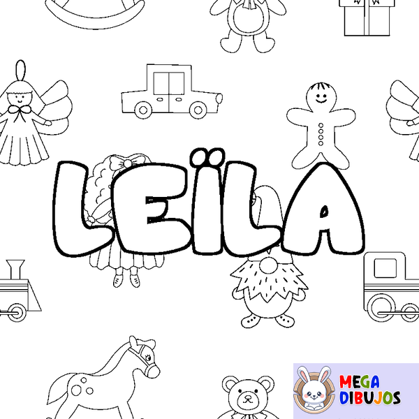 Coloraci&oacute;n del nombre LE&Iuml;LA - decorado juguetes