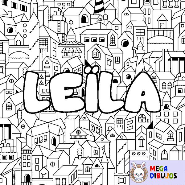 Coloraci&oacute;n del nombre LE&Iuml;LA - decorado ciudad