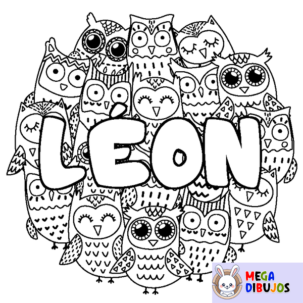 Coloraci&oacute;n del nombre L&Eacute;ON - decorado b&uacute;hos