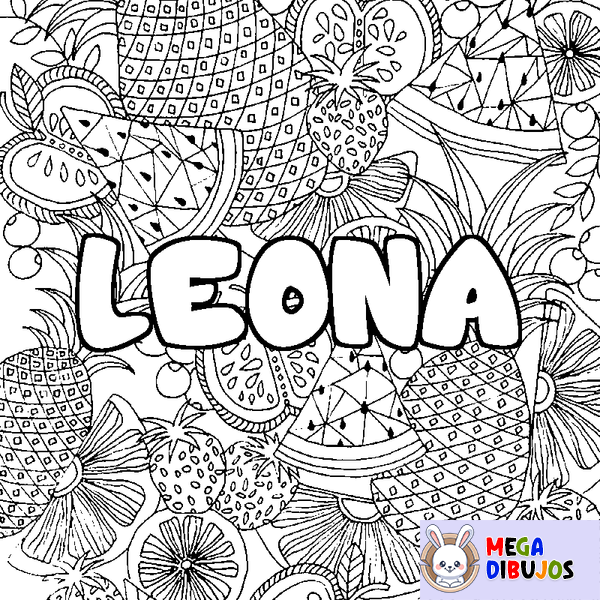 Coloraci&oacute;n del nombre LEONA - decorado mandala de frutas