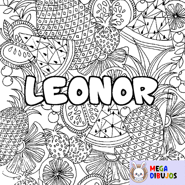 Coloraci&oacute;n del nombre LEONOR - decorado mandala de frutas