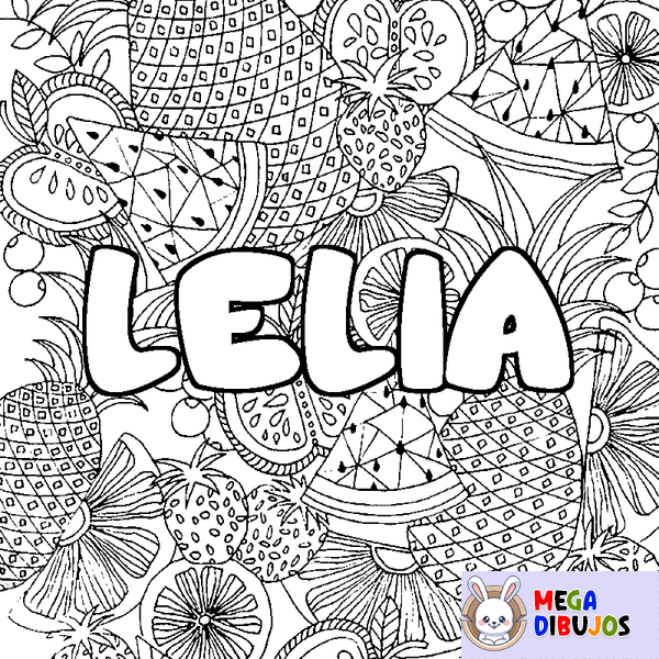 Coloraci&oacute;n del nombre LELIA - decorado mandala de frutas