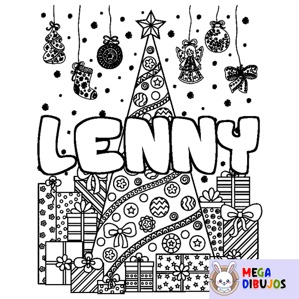 Coloraci&oacute;n del nombre LENNY - decorado &aacute;rbol de Navidad y regalos