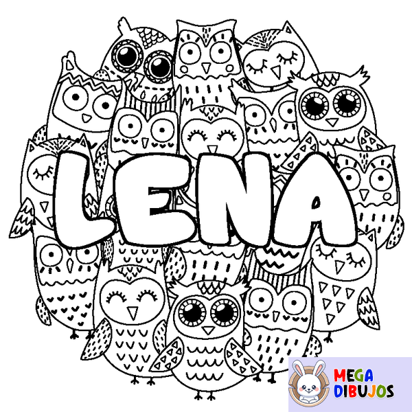 Coloraci&oacute;n del nombre LENA - decorado b&uacute;hos