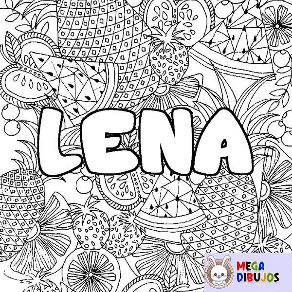 Coloraci&oacute;n del nombre LENA - decorado mandala de frutas