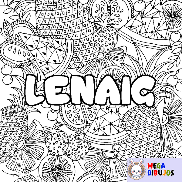 Coloraci&oacute;n del nombre LENAIG - decorado mandala de frutas
