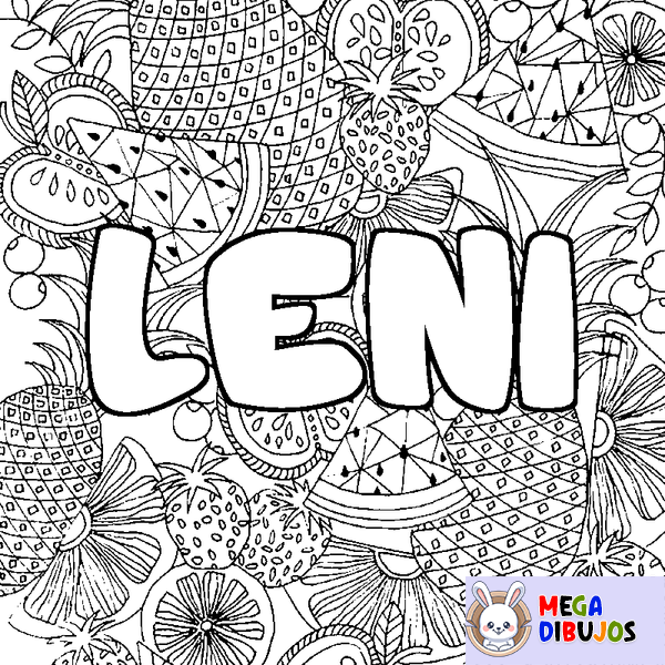 Coloraci&oacute;n del nombre LENI - decorado mandala de frutas