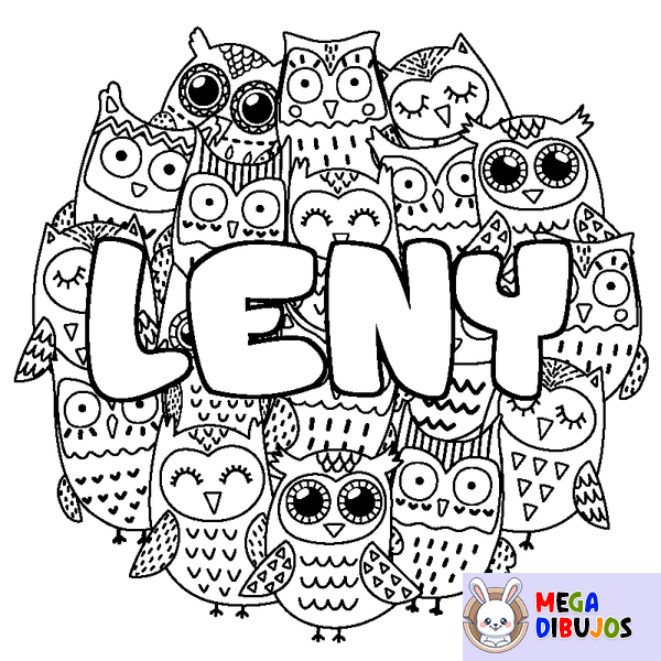 Coloraci&oacute;n del nombre LENY - decorado b&uacute;hos