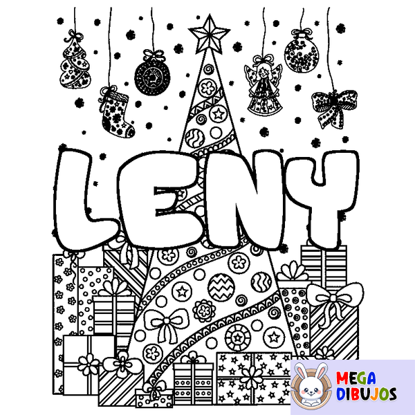 Coloraci&oacute;n del nombre LENY - decorado &aacute;rbol de Navidad y regalos