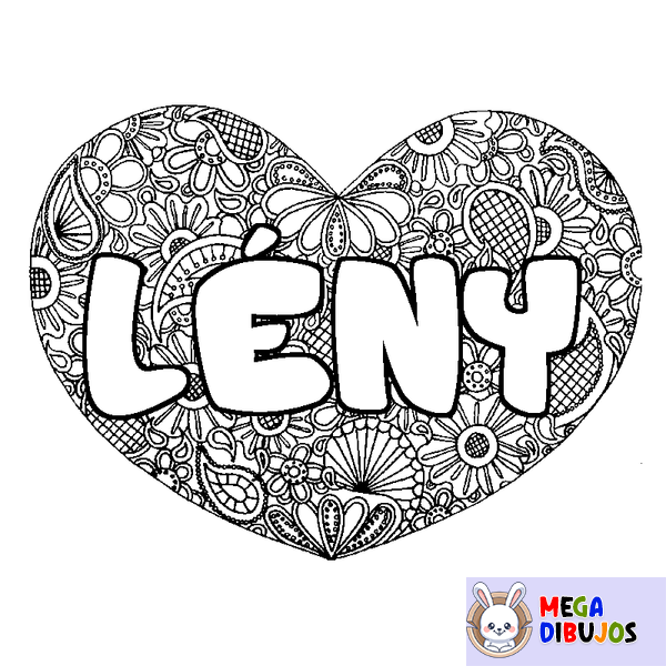 Coloraci&oacute;n del nombre L&Eacute;NY - decorado mandala de coraz&oacute;n