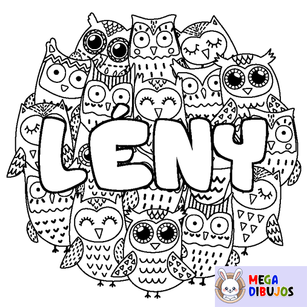 Coloraci&oacute;n del nombre L&Eacute;NY - decorado b&uacute;hos