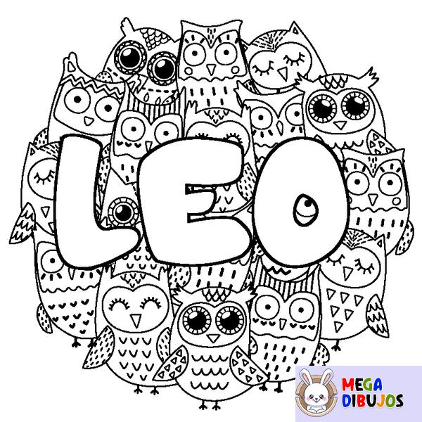 Coloraci&oacute;n del nombre LEO - decorado b&uacute;hos