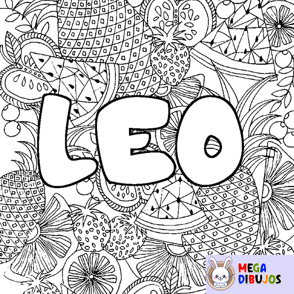 Coloraci&oacute;n del nombre LEO - decorado mandala de frutas