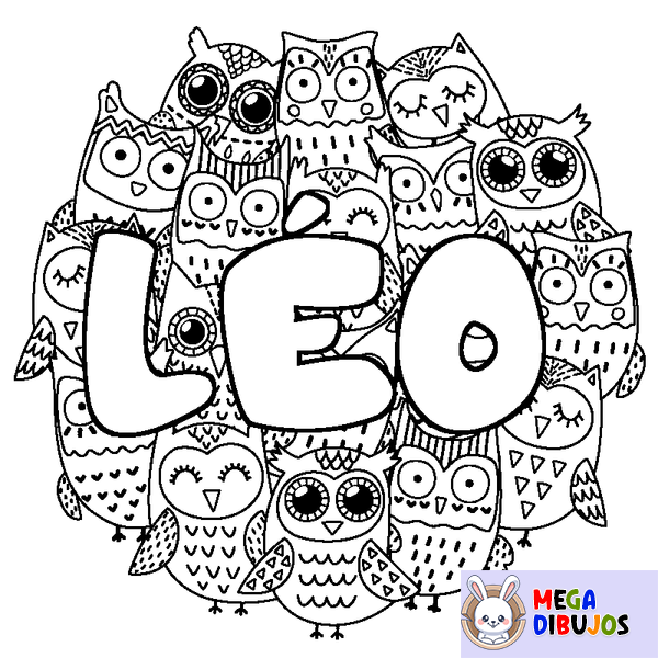 Coloraci&oacute;n del nombre L&Eacute;O - decorado b&uacute;hos
