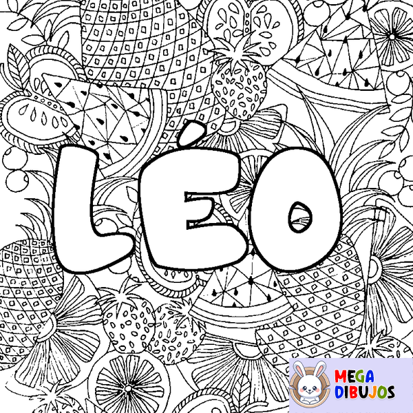 Coloraci&oacute;n del nombre L&Eacute;O - decorado mandala de frutas