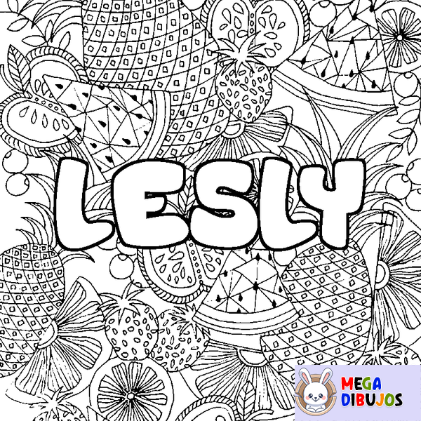 Coloraci&oacute;n del nombre LESLY - decorado mandala de frutas