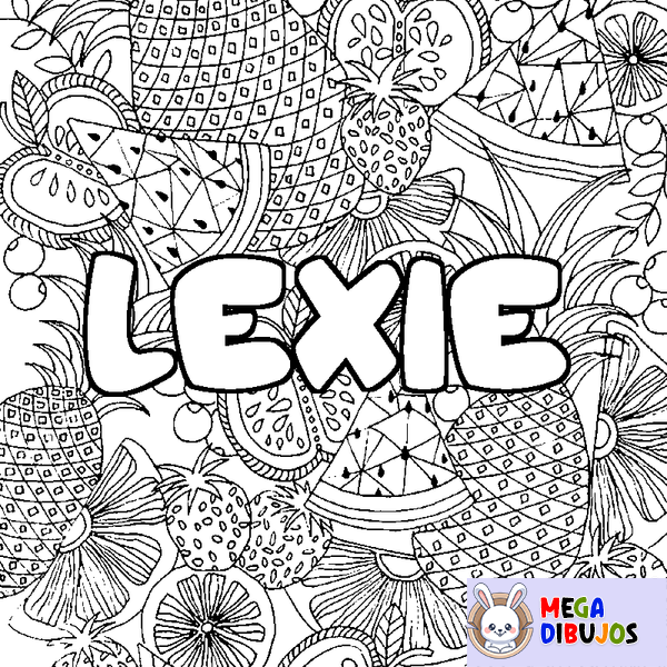 Coloraci&oacute;n del nombre LEXIE - decorado mandala de frutas
