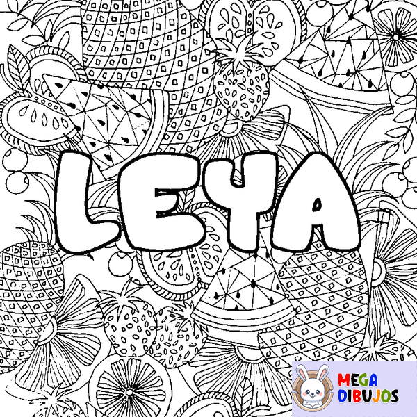 Coloraci&oacute;n del nombre LEYA - decorado mandala de frutas