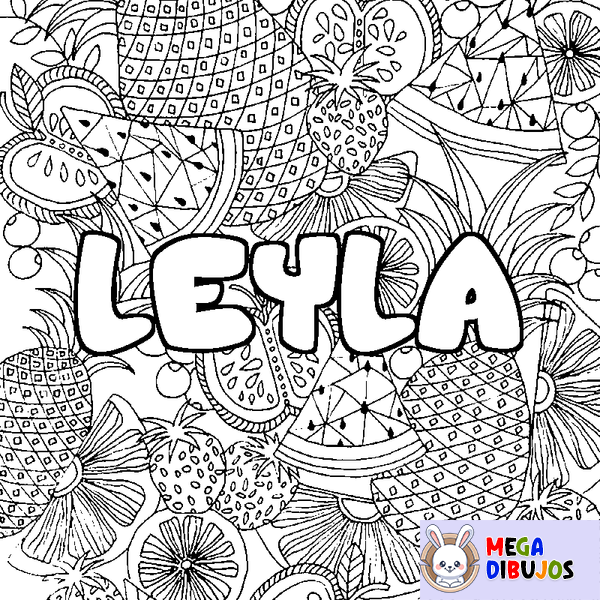 Coloraci&oacute;n del nombre LEYLA - decorado mandala de frutas