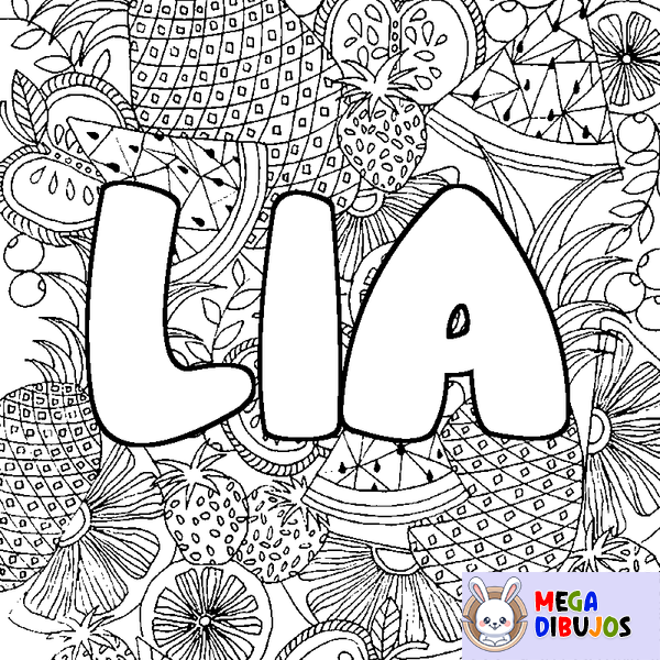 Coloraci&oacute;n del nombre LIA - decorado mandala de frutas