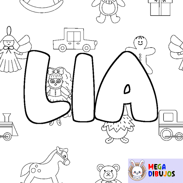 Coloraci&oacute;n del nombre LIA - decorado juguetes
