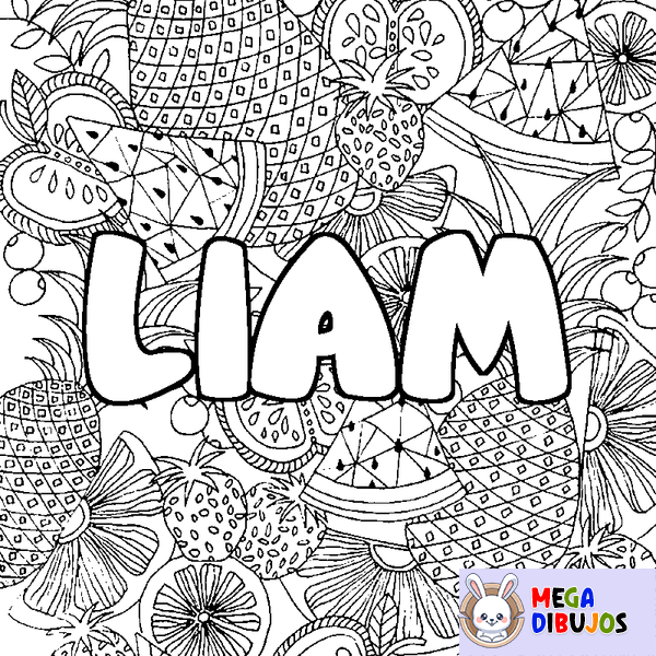 Coloraci&oacute;n del nombre LIAM - decorado mandala de frutas