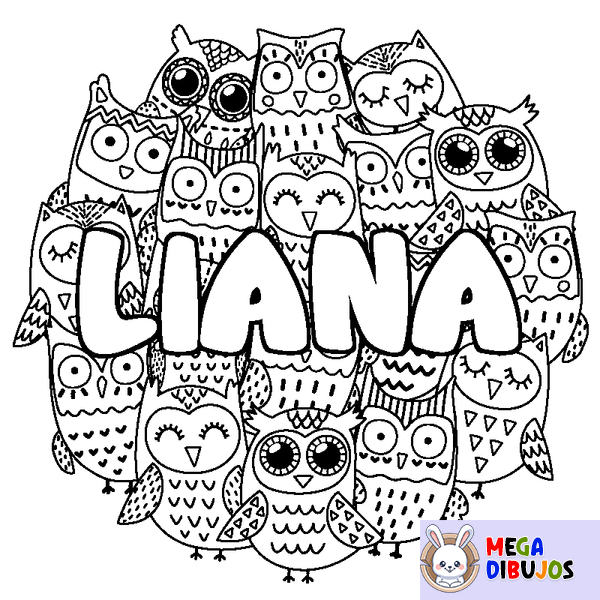 Coloraci&oacute;n del nombre LIANA - decorado b&uacute;hos