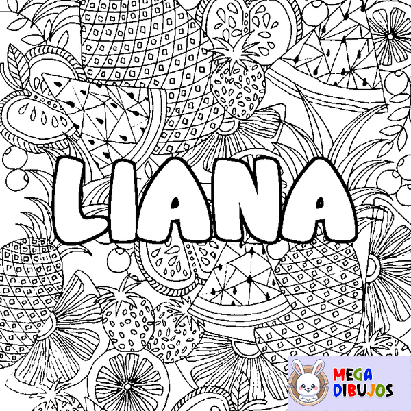 Coloraci&oacute;n del nombre LIANA - decorado mandala de frutas