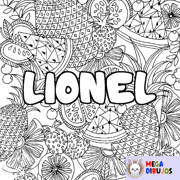Coloraci&oacute;n del nombre LIONEL - decorado mandala de frutas