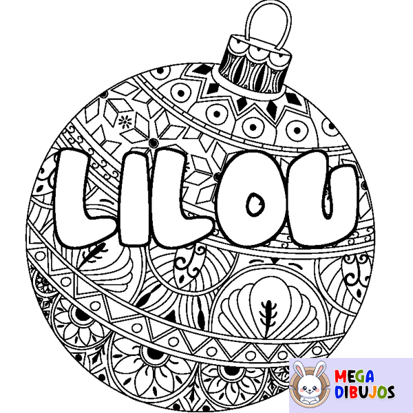 Coloraci&oacute;n del nombre LILOU - decorado bola de Navidad