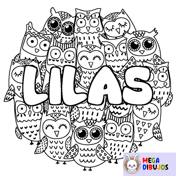 Coloraci&oacute;n del nombre LILAS - decorado b&uacute;hos