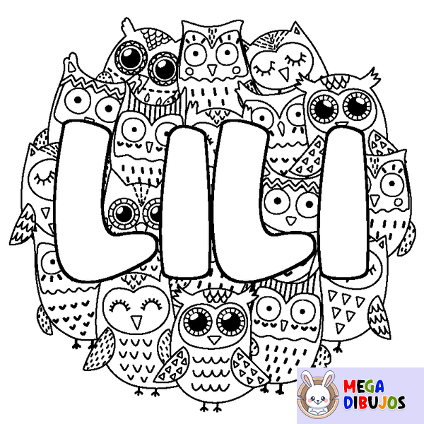 Coloraci&oacute;n del nombre LILI - decorado b&uacute;hos