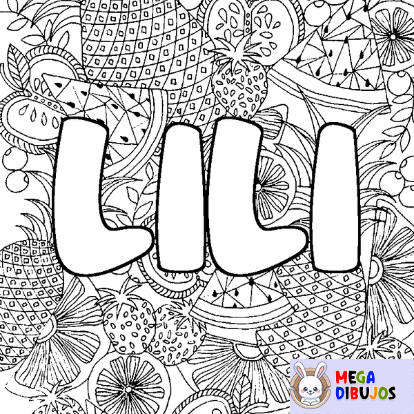 Coloraci&oacute;n del nombre LILI - decorado mandala de frutas