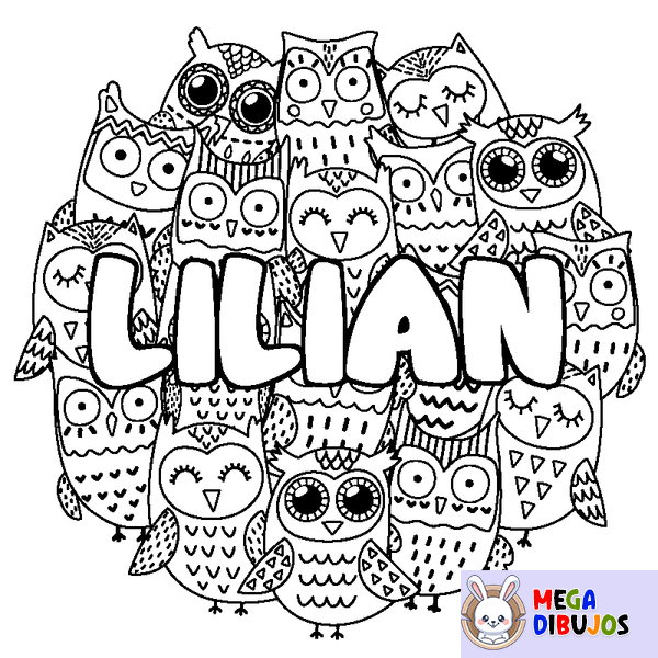 Coloraci&oacute;n del nombre LILIAN - decorado b&uacute;hos