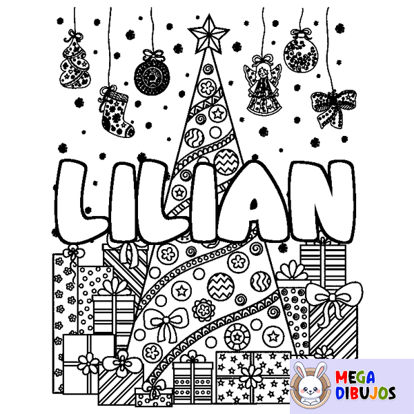 Coloraci&oacute;n del nombre LILIAN - decorado &aacute;rbol de Navidad y regalos