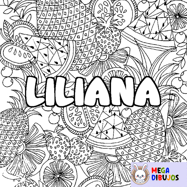 Coloraci&oacute;n del nombre LILIANA - decorado mandala de frutas