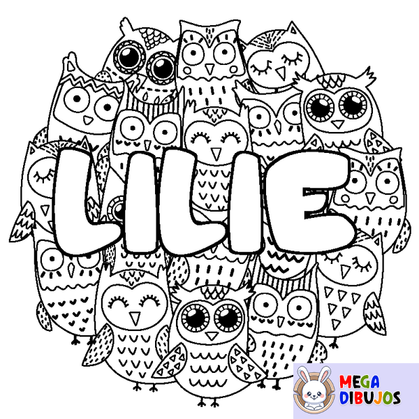Coloraci&oacute;n del nombre LILIE - decorado b&uacute;hos