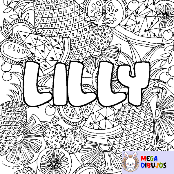 Coloraci&oacute;n del nombre LILLY - decorado mandala de frutas