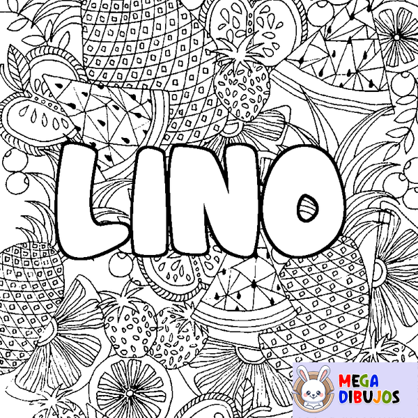 Coloraci&oacute;n del nombre LINO - decorado mandala de frutas