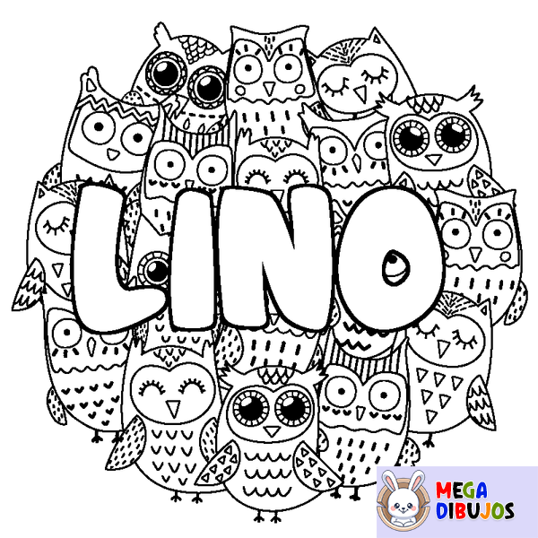 Coloraci&oacute;n del nombre LINO - decorado b&uacute;hos