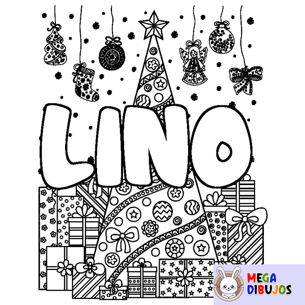 Coloraci&oacute;n del nombre LINO - decorado &aacute;rbol de Navidad y regalos