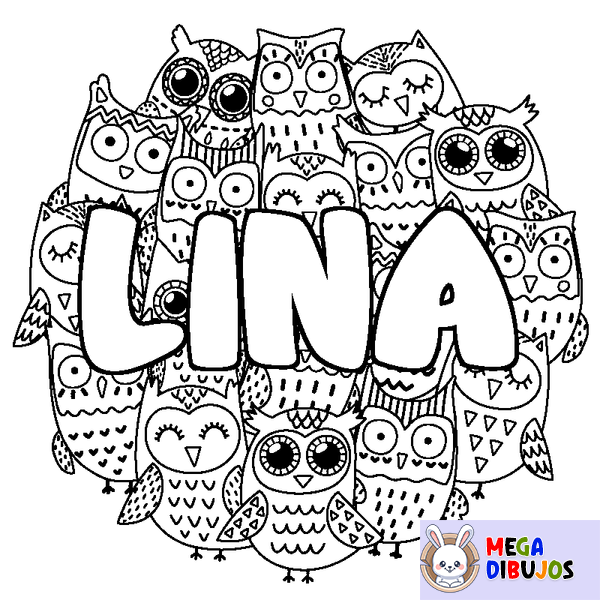 Coloraci&oacute;n del nombre LINA - decorado b&uacute;hos